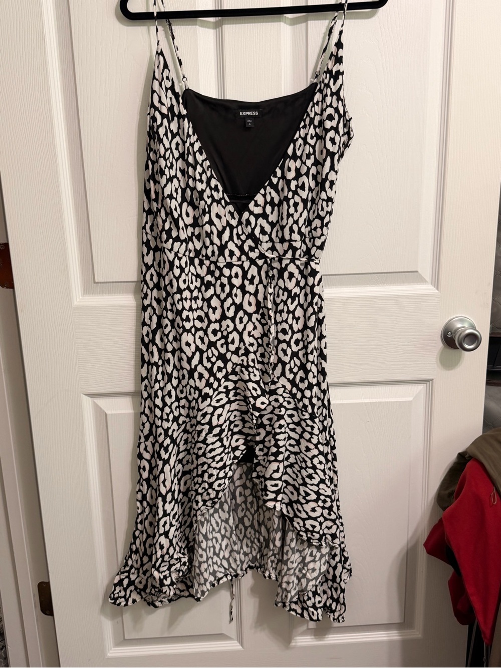 Express Black & White Leopard-Print High-Low Slip Dress